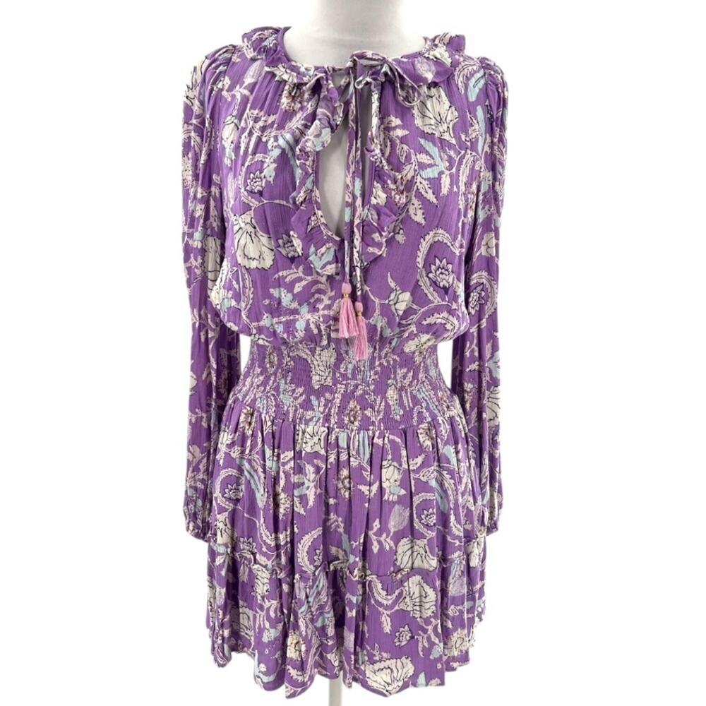 House of Harlow metallic ruffle Purple Floral Long Sleeve Dress Sz S